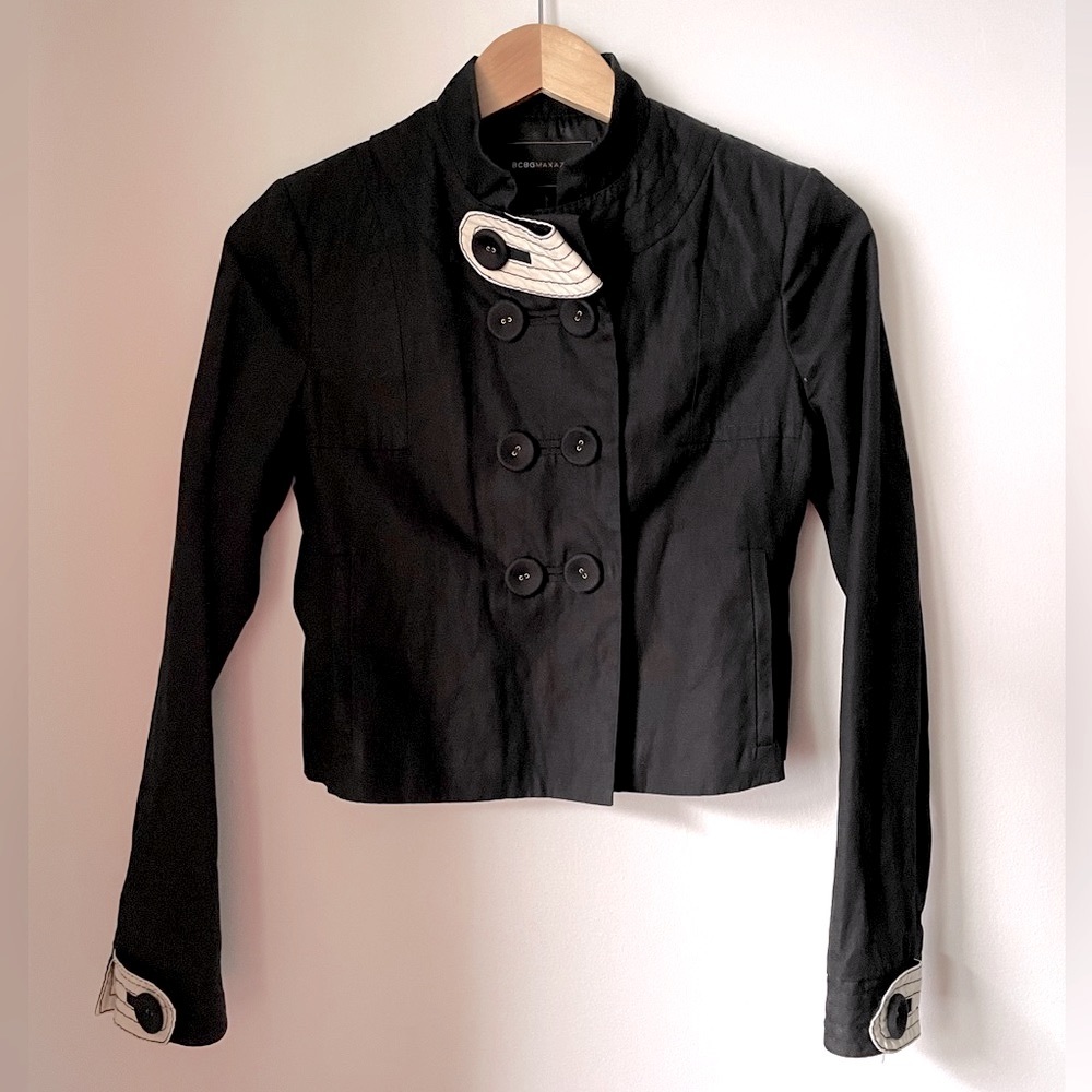 BCBG MaxAzria High Neck Cropped Double Breasted Jacket